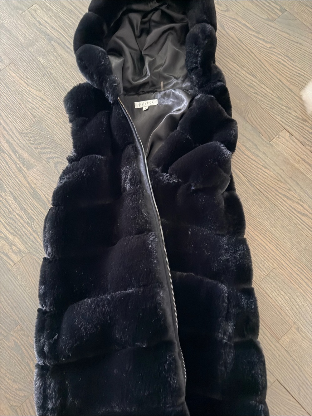 Via Spiga Black Faux Fur Hooded Vest